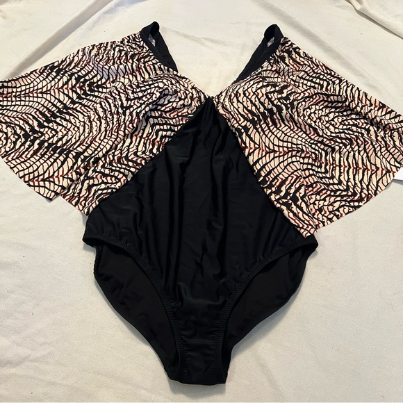 NWT flutter sleeve low V neck swim one piece - Picture 2 of 14